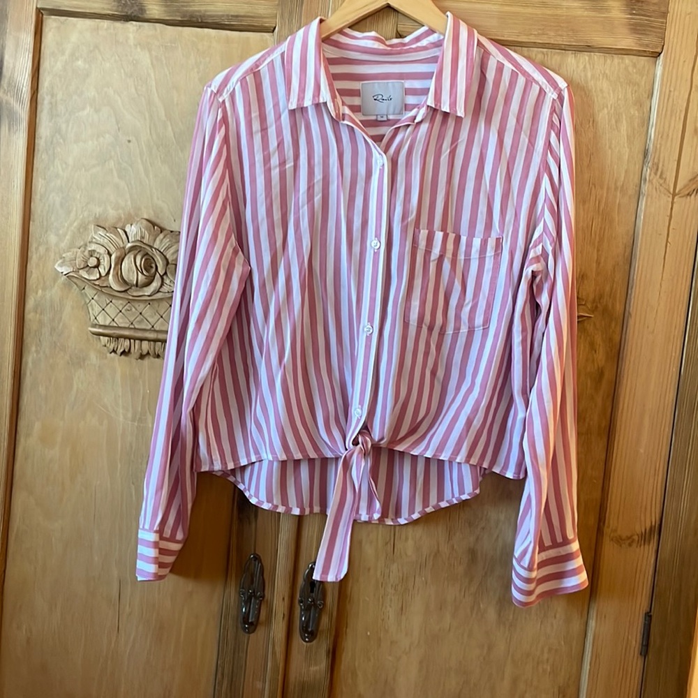 REDUCED Rails Long Sleeve Button Down Shirt Garnet White Stripe Tie Front Medium